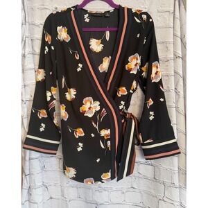 Halogen Petite Floral Wrap‎ Blouse Long Sleeve M